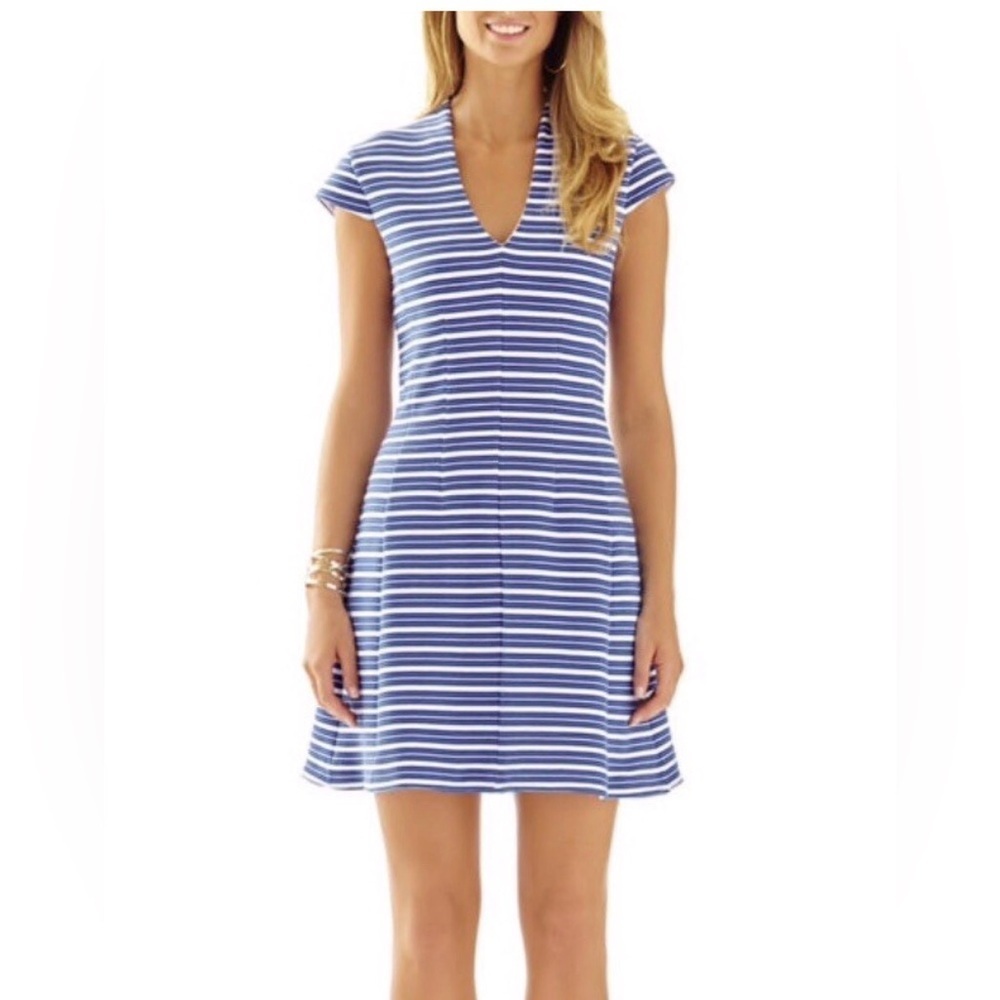 Lilly Pulitzer Briana Dress is Ottoman Stripe Bay Blue Size Small - Picture 2 of 10